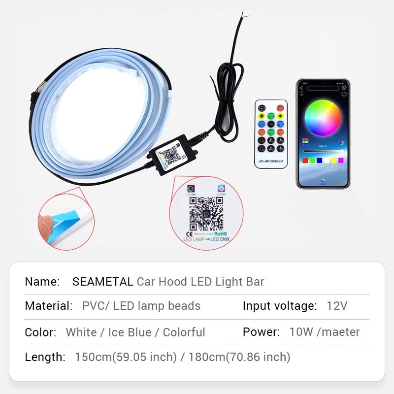 Đèn LED 12V dài 180CM Gắn nắp capo với đèn Led trang trí nhiều màu có điều khiển rời nhiều phong cách trẻ trung