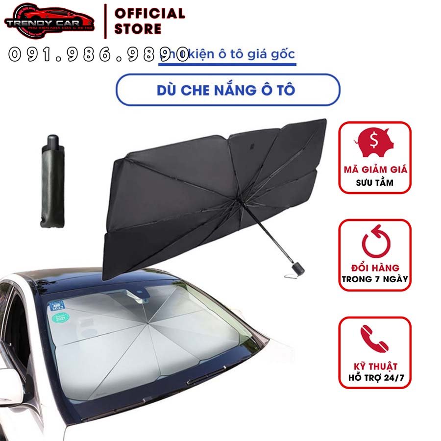Dù che nắng ô tô 4 5 7 chỗ, ô chắn nắng kính lái ô tô vải dù cán kim loại cacbon chống tia uv