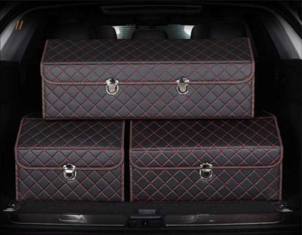 Thùng đựng đồ đa năng cốp sau ô tô bọc da cao cấp , có nắp gấp, gọn gàng , chứa được nhiều đồ size lớn nhất 72x32x30