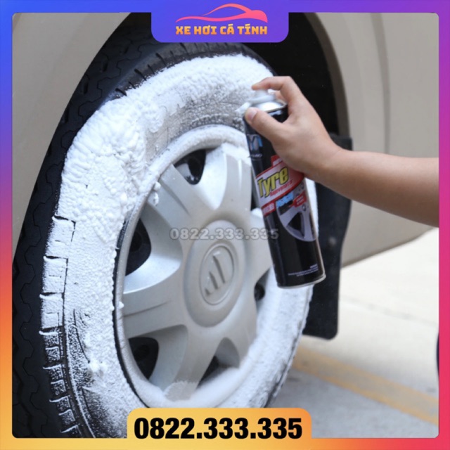 Xịt bọt dưỡng lốp ô tô, dung dịch tẩy sach làm đen lốp, chất bảo quản tẩy rửa làm mới lốp xe hơi