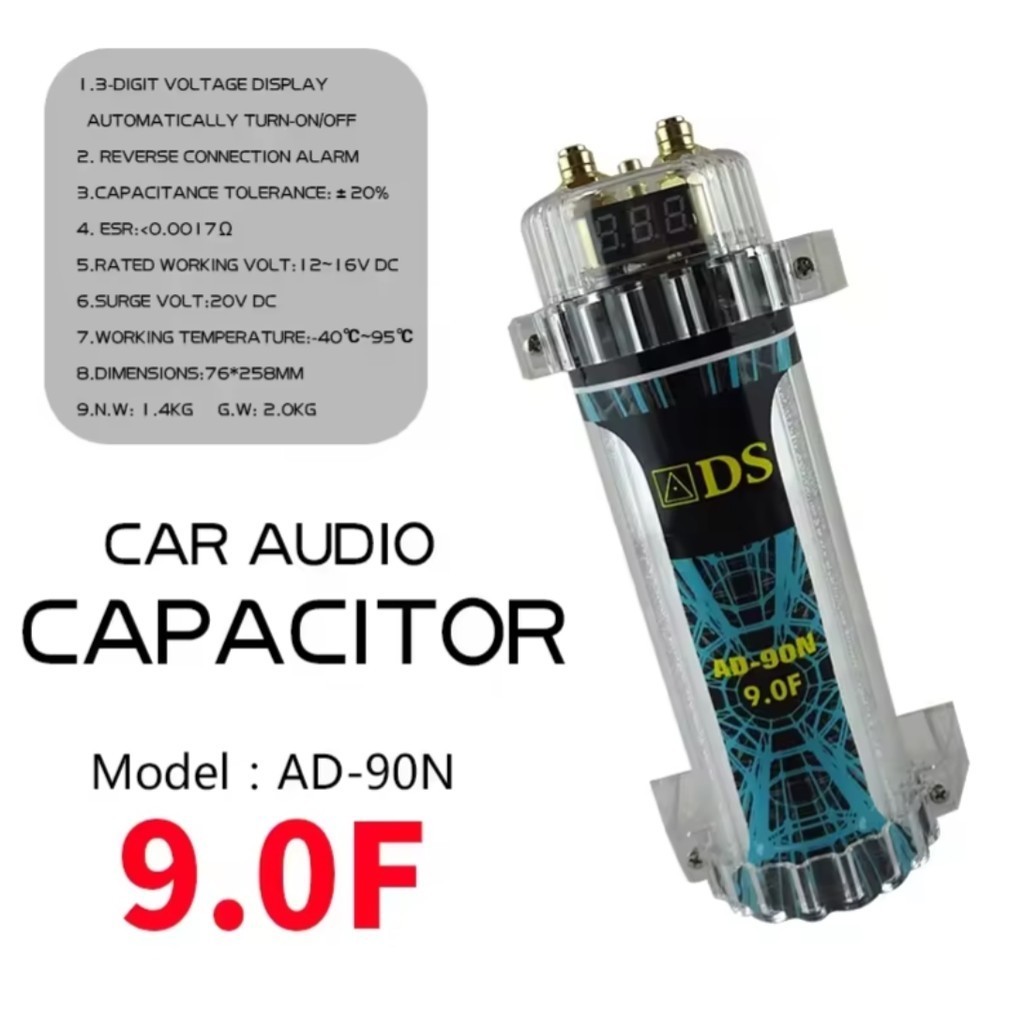 Tụ điện âm thanh kỹ thuật số 9.0 Farads cho âm thanh xe hơi KUERL công suất 10000 W có hiển thị điện áp