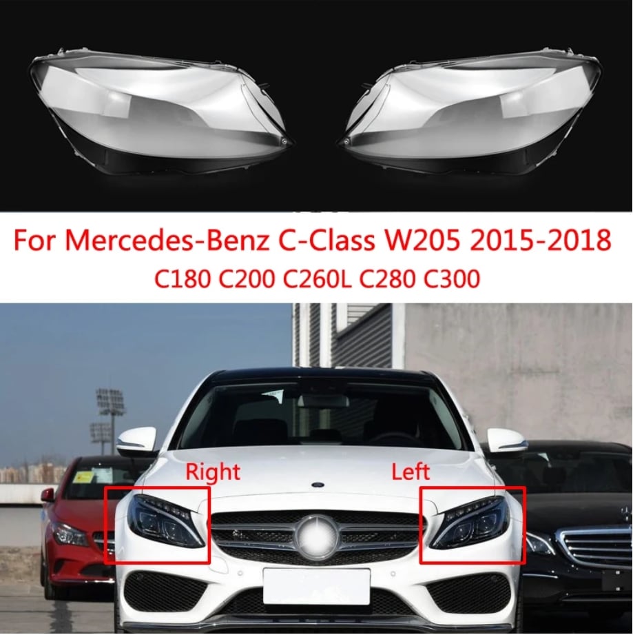 Vỏ đèn pha Mercedes Benz W205 C180 C200 C260L C280 C300, Kính trong suốt, Vỏ đèn pha, Ống kính đèn pha, Thích hợp cho MercedesBenz