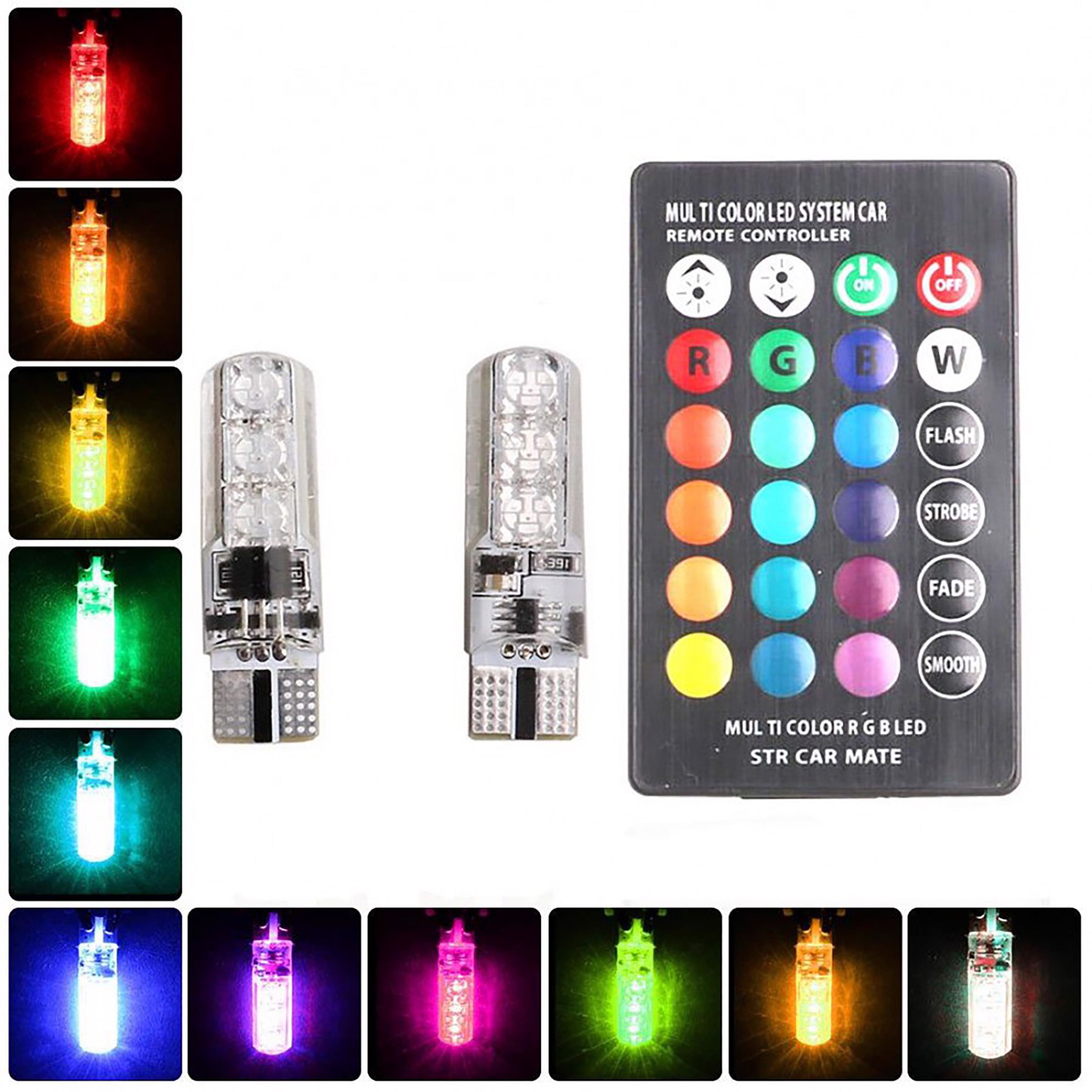 Bộ 2 đèn led chân T10 RGB kèm điều khiển từ xa nhiều chế độ màu, đèn demi