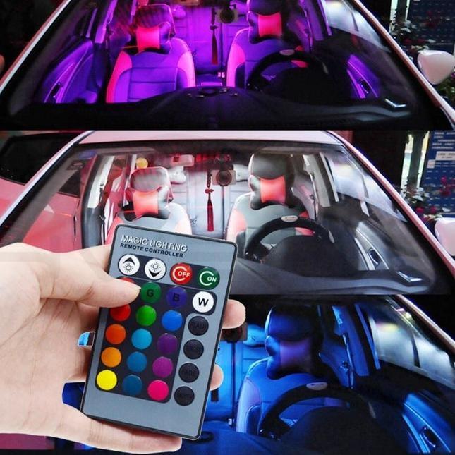 Bộ 2 đèn led chân T10 RGB kèm điều khiển từ xa nhiều chế độ màu, đèn demi