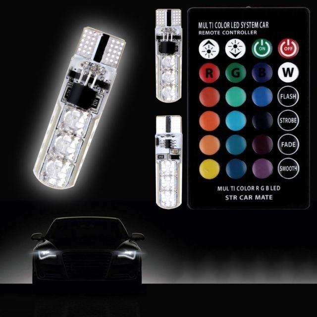 Bộ 2 đèn led chân T10 RGB kèm điều khiển từ xa nhiều chế độ màu, đèn demi