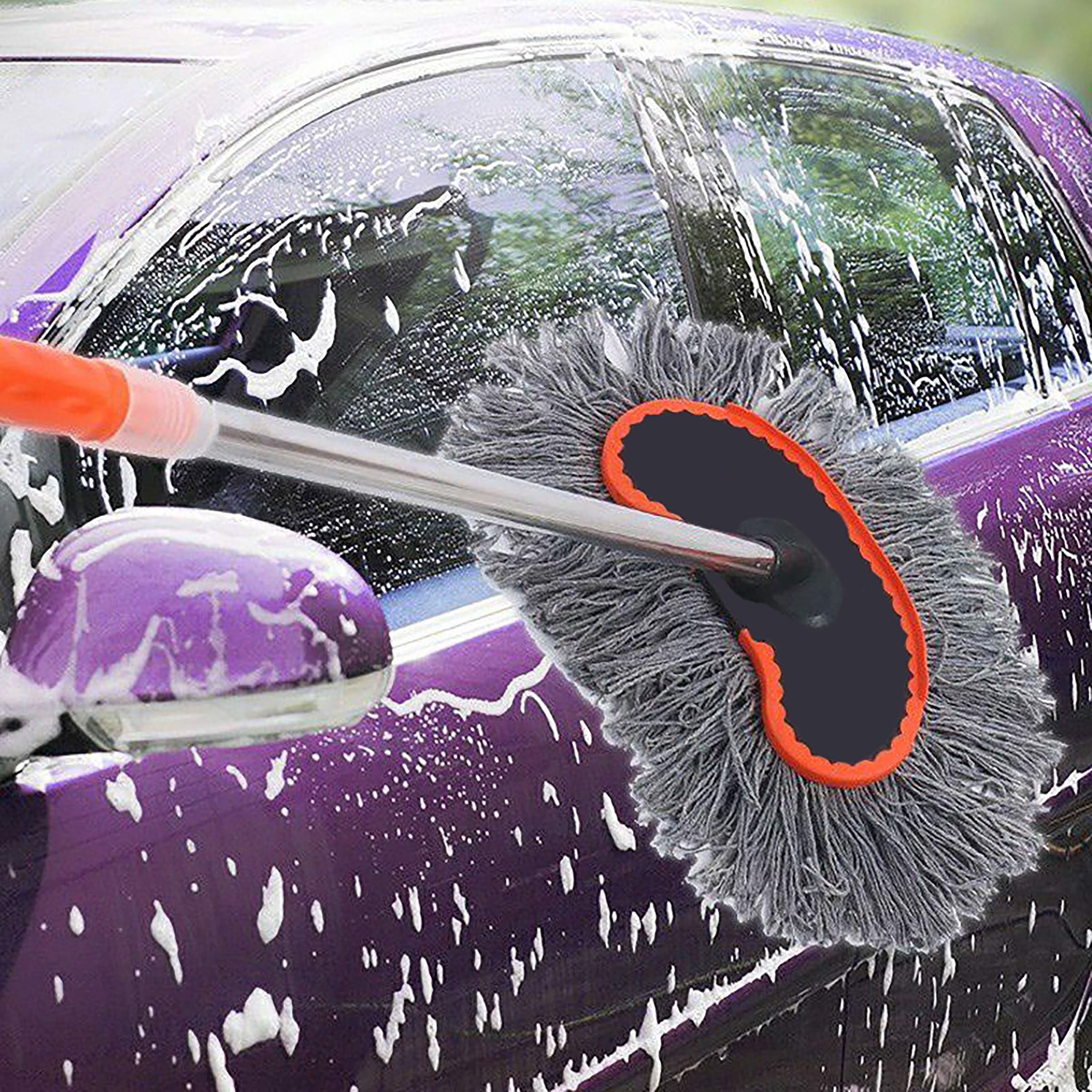 Chổi rửa xe chuyên dụng bông mềm màu xám cán dài bán buôn giá rẻ