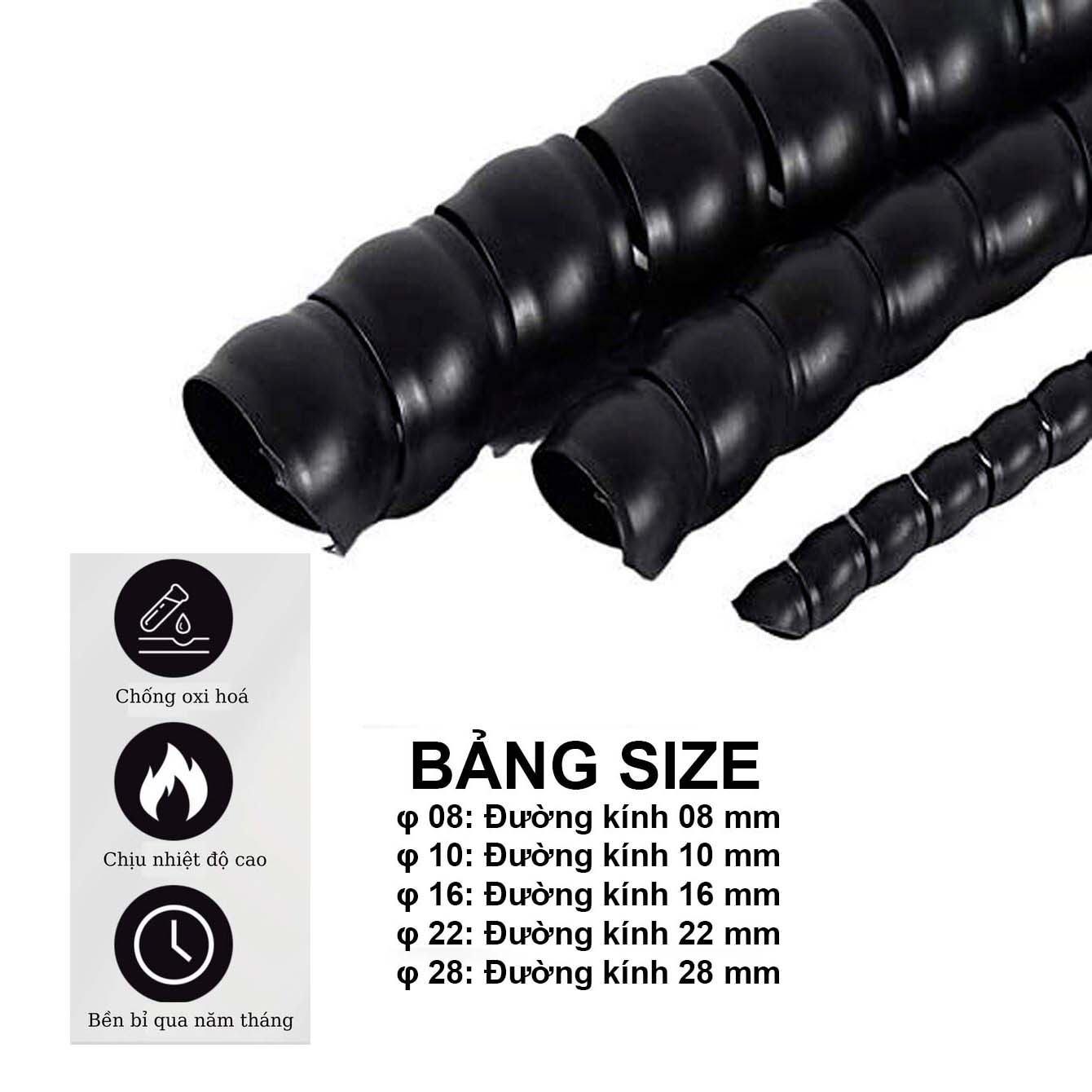 Cuộn 10 mét lò xo nhựa Bọc dây rửa xe, bọc dây tuy ô thủy lực, dây cáp điện, bảo vệ dây chống mài mòn ống rửa xe ô tô tại nhà hoặc gara rửa xe chuyên dụng cần có nhiều cỡ