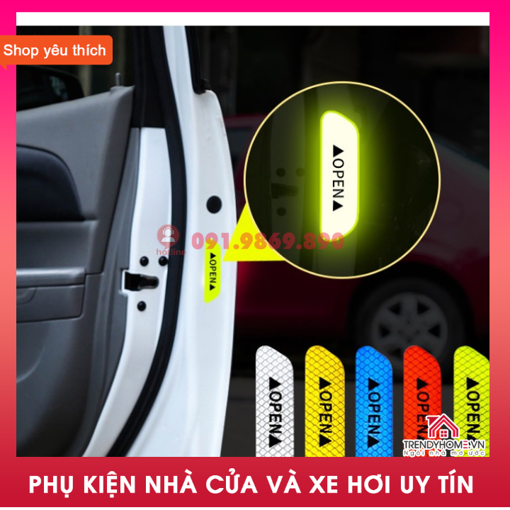 Bộ 4 decal dán phản quang OPEN cánh cửa xe ô tô - Phản Quang báo hiệu