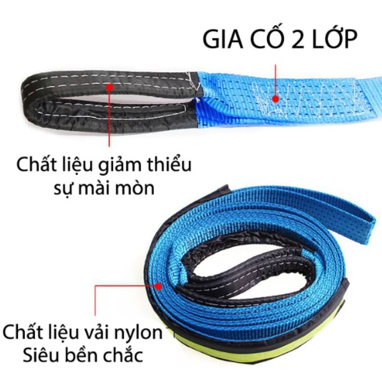 Dây đai kéo ô tô siêu bền loại 3 hoặc 5 mét cáp cứu hộ xe hơi siêu bền tài trọng lớn