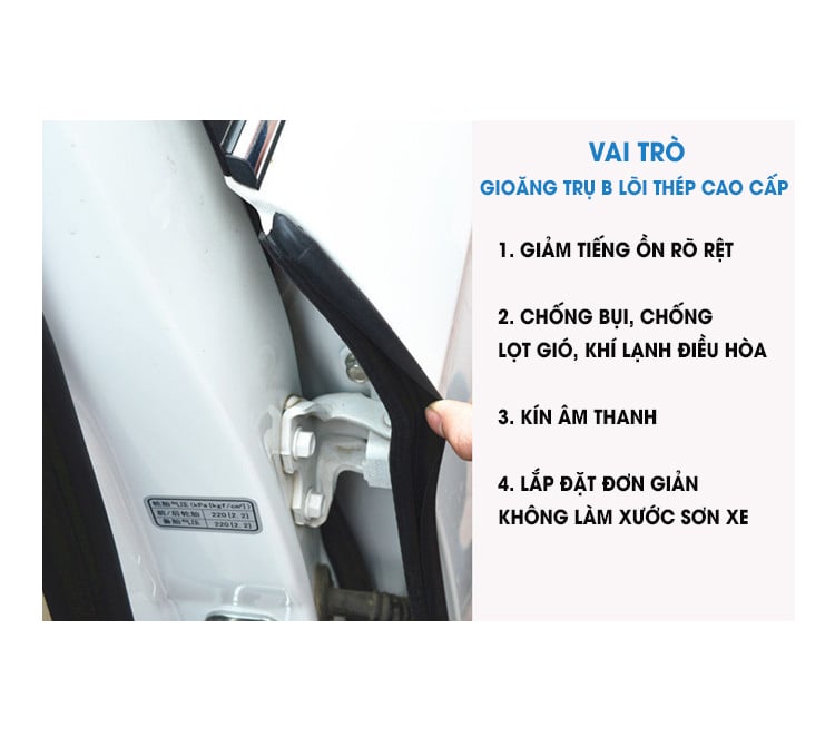 Gioăng ô tô, Gioăng Cột B Nẹp Cánh Cửa Ô Tô - Gioăng Cột B Lõi Thép 1 bộ 2 lắp vừa 2 cửa