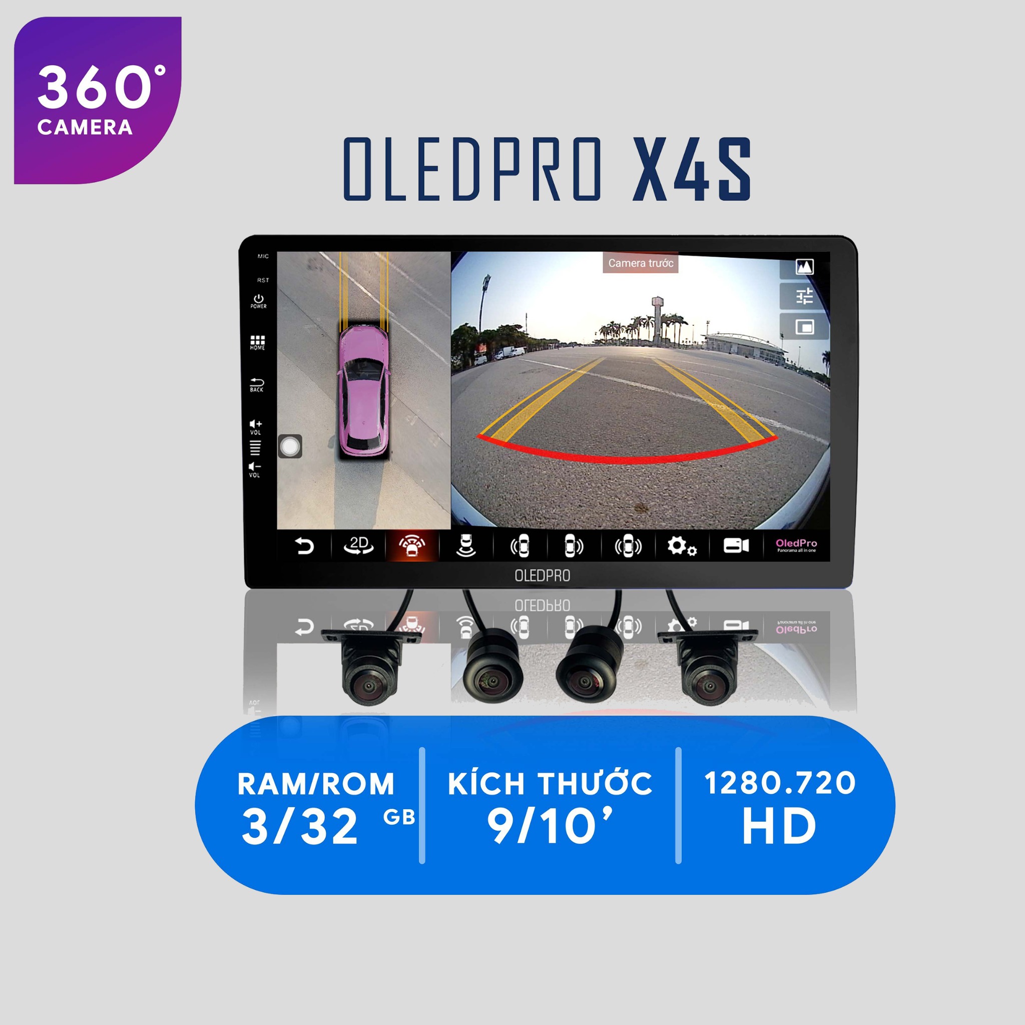Màn hình DVD Ô tô Android OLEDPRO X4S NEW 2023 Ram 4GB, bao gồm 4 camera 360 , đầy đủ phụ kiện, bảo hành 18 tháng
