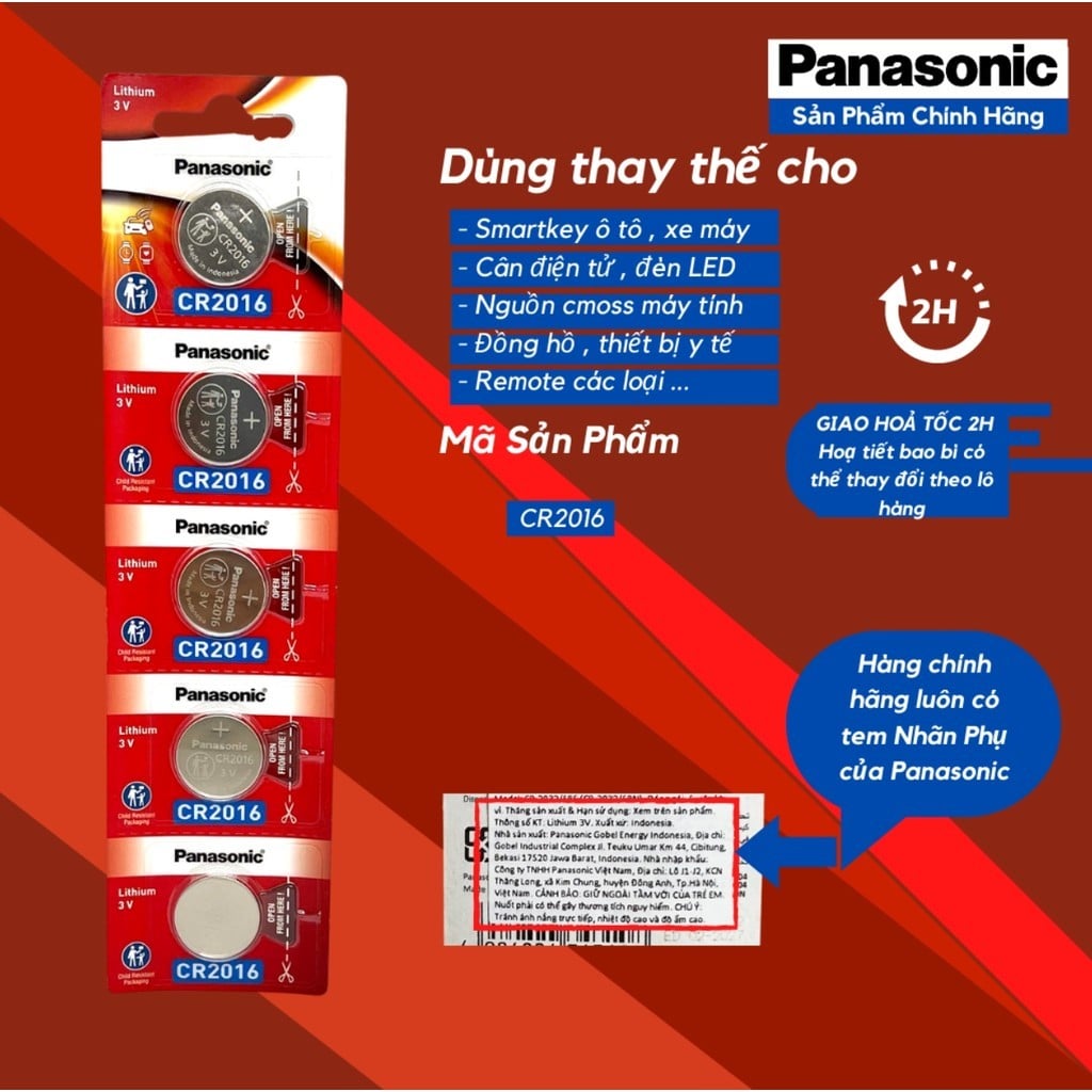 Pin nút Panasonic 3V CR-2016/5BE - 2032, 2025, 1632, 1620, 1616, 1220, 2450 Pin cúc áo Chính Hãng