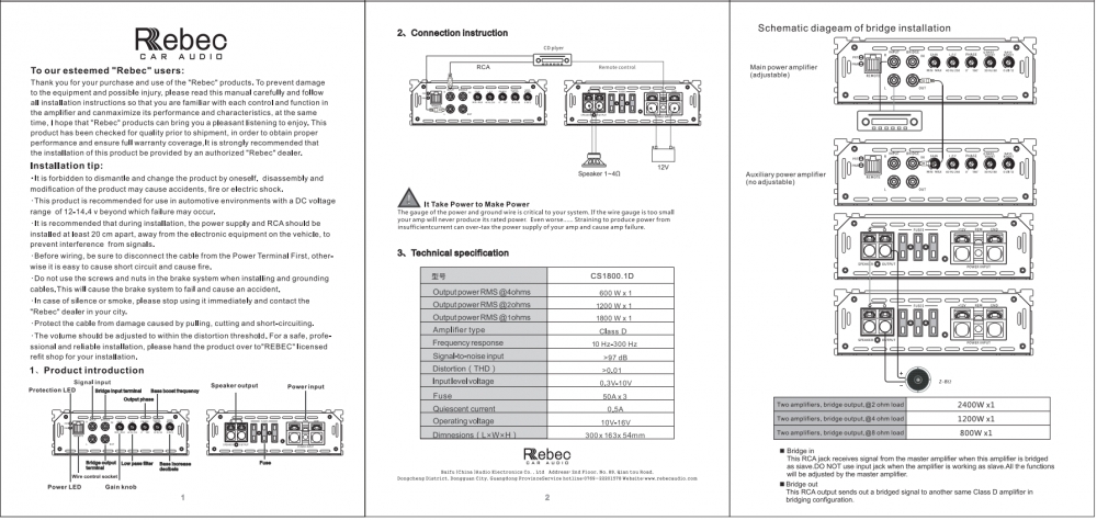 Amplifier Rebec CS1 - Mono Class AB 200W