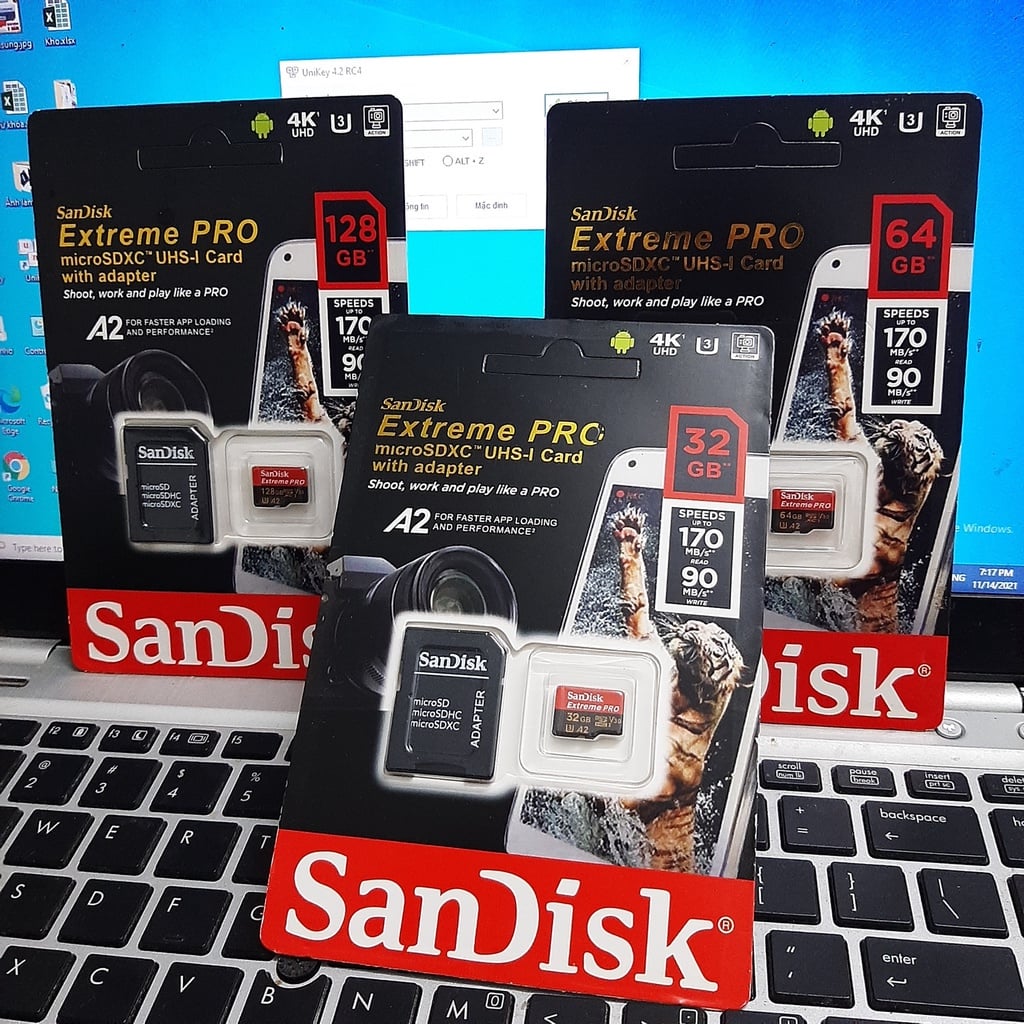 Thẻ nhớ 64G Extreme Pro MicroSD Sandisk tốc độ cao 4K cho camera, flycam tặng kèm adapter áo thẻ nhớ tiện dụng