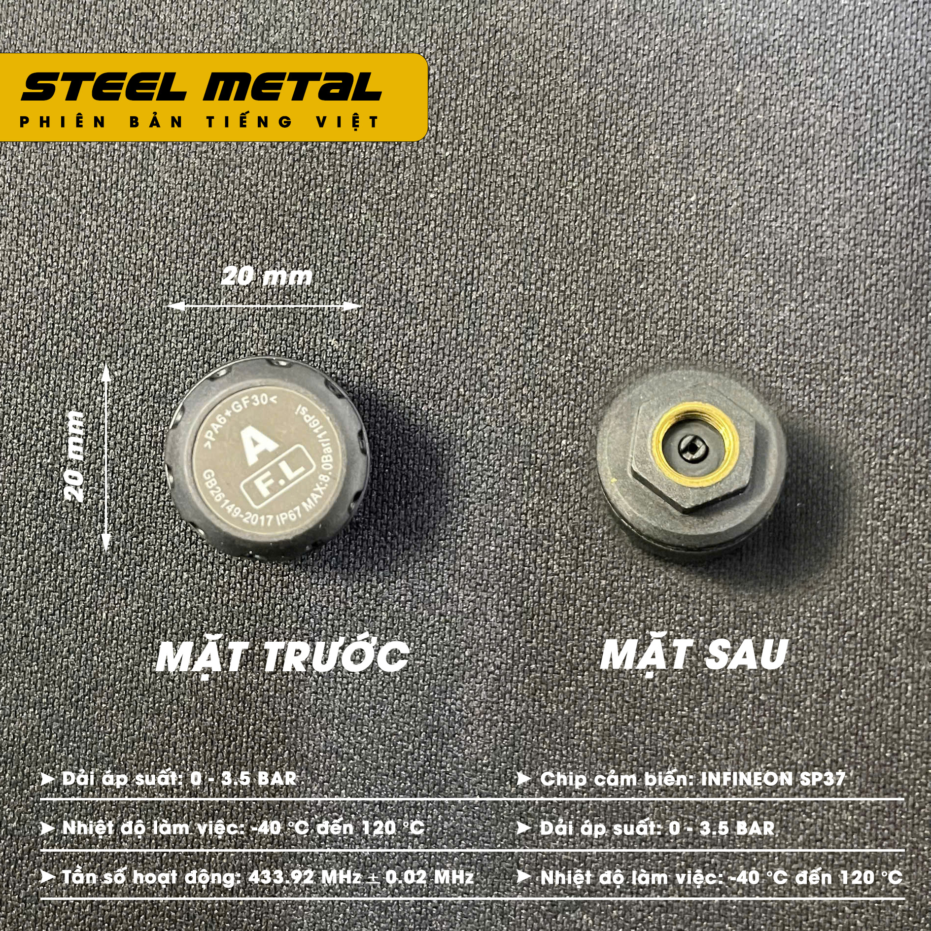 Cảm biến Áp suất Lốp TPMS Ô Tô Phiên Bản TIẾNG VIỆT Màn Hình LCD Màu dùng Năng Lượng Mặt Trời (Loại gắn van ngoài )