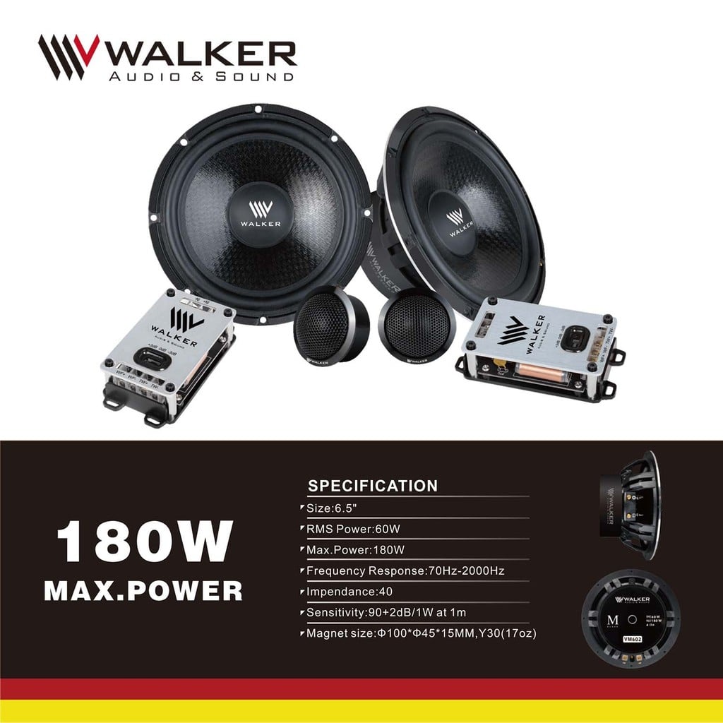 Loa cánh Ô tô Walker VM 602 Loa (phân tần) 2 chiều 6.5 inch chính hãng màng carbon hàng cao cấp 2-Way Component System