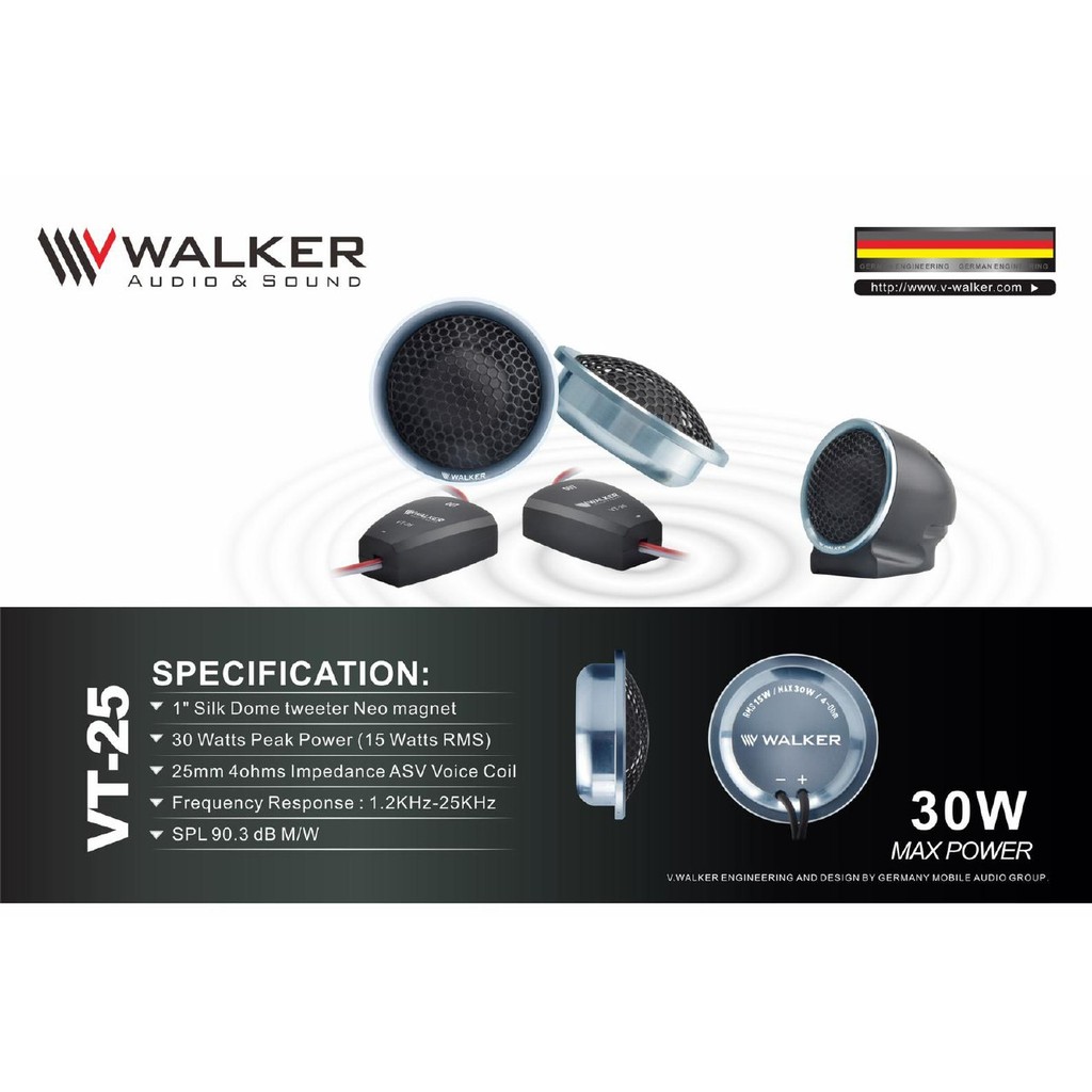 Loa treble Walker VT-25 - Bộ 2 loa treble màng lụa cao cấp cho ô tô đẳng cấp âm bổng loa Tweeter Đức