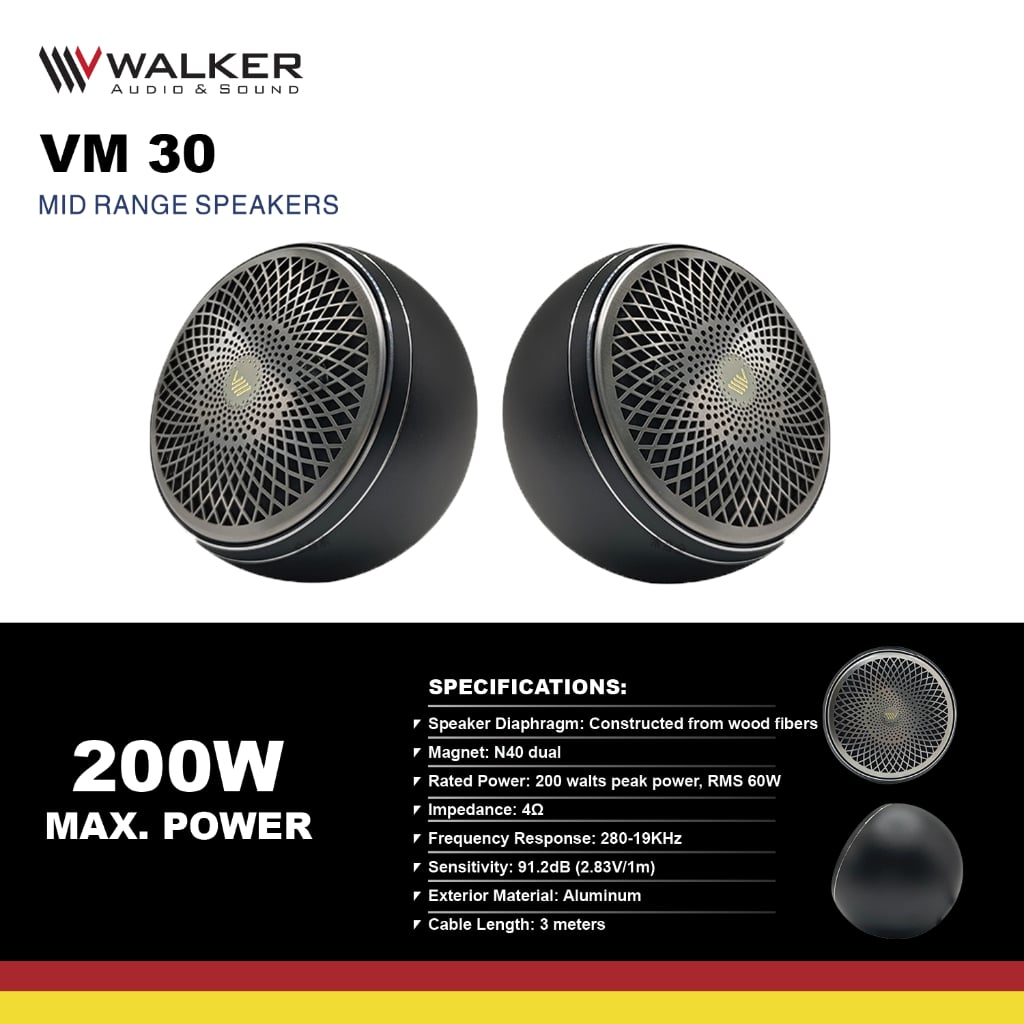 Loa Walker VM30 Bộ 2 Loa Trung tần 3 Inch Chất Lượng Cao cho Xe Hơi - Tweeter Hifi Đặt Taplo đẳng cấp
