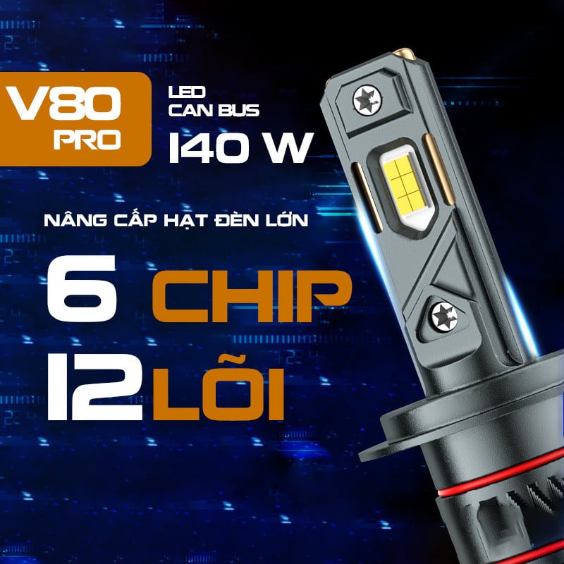 Đèn Led V80 Công nghệ mới 2024 Lõi tản nhiệt đồng kép có nước tản nhiệt Công suất 140W Tuổi thọ 30000h ánh sáng trắng 6K