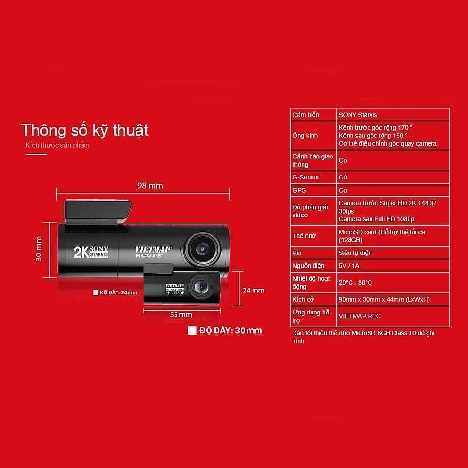 VIETMAP KC01 v.2 Camera hành trình Cảnh Báo Giao Thông ver 2.0 Cảm biến 2K Sony Starvis - Bảo hành 12 tháng