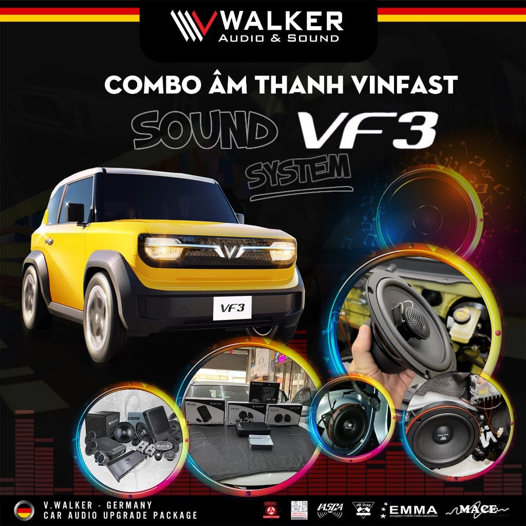 Loa COMBO Âm thanh Ô tô Walker Germany cho Vinfast VF 3 hàng cao cấp, Cấu hình âm thanh đẳng cấp